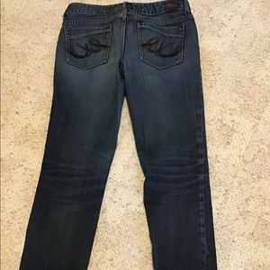 Skinny Express Jeans - 4S, darker wash, lower waist.